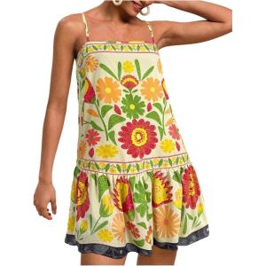 image:imageWomens Floral Boho Flowy Mini Cami Dress Ruffle Hem Spaghetti Strap Vacation Tank DressesYellow