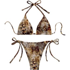 image:imageWomens Leopard Triangle String Bikini 2 Piece Cheetah High Cut Thong Cheeky Bathing Suits BeachwearMulticolor