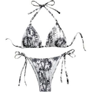 image:imageWomens Leopard Triangle String Bikini 2 Piece Cheetah High Cut Thong Cheeky Bathing Suits BeachwearMulticolor Black and White