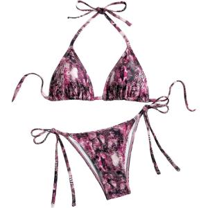 image:imageWomens Leopard Triangle String Bikini 2 Piece Cheetah High Cut Thong Cheeky Bathing Suits BeachwearMulticolor Purple