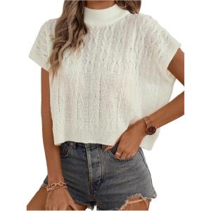 image:imageWomens Mock Neck Cable Knit Sweater Dolman Sleeve Loose Jumper Tops KnitwearWhite