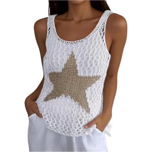 image:imageWomens Star Crochet Tank Tops Knit Sweater Vest Sleeveless Hollow Out Cover Up Summer Boho TopsWhite