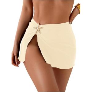 image:imageWomens Starfish Split Thigh Beach Skirt Skinny Vacation Bathing Suit Cover Up Skirts with CharmBeige