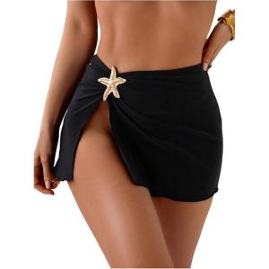 image:imageWomens Starfish Split Thigh Beach Skirt Skinny Vacation Bathing Suit Cover Up Skirts with CharmBlack