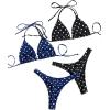 image:image2 Pack Leopard Print Bikini Sets Halter Triangle Top Brazilian Bottom Animal Print Swimwear BundleBlue and Black