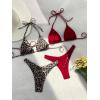 image:image2 Pack Leopard Print Bikini Sets Halter Triangle Top Brazilian Bottom Animal Print Swimwear BundleLeopard and Red