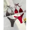 image:image2 Pack Leopard Print Bikini Sets Halter Triangle Top Brazilian Bottom Animal Print Swimwear BundleLeopard and Red
