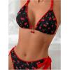 image:imageWomens 2 Piece Bikini Sets Cherry Print Spaghetti Strap Halter Bras and String Thongs Swimsuit SetsRed