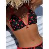 image:imageWomens 2 Piece Bikini Sets Cherry Print Spaghetti Strap Halter Bras and String Thongs Swimsuit SetsRed