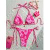 image:imageWomens 2 Piece Bikini Sets Floral Halter Bras and Tie Side Thongs Summer Beach OutfitsHot Pink