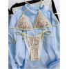 image:imageWomens 2 Piece Bikini Sets Floral Print Halter Bras and Tie Side Thongs Beach Outfits SwimwearMulticolor