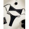 image:imageWomens 2 Piece Bikini Sets Grommet Eyelet Bra Thong Bathing Suit Summer Swimsuit SetBlack