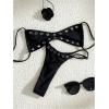 image:imageWomens 2 Piece Bikini Sets Grommet Eyelet Bra Thong Bathing Suit Summer Swimsuit SetBlack