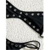 image:imageWomens 2 Piece Bikini Sets Grommet Eyelet Bra Thong Bathing Suit Summer Swimsuit SetBlack