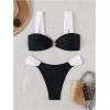 image:imageWomens 2 Piece Color Block Bathing Suit Metal Tie Back Cheeky Bikini Sets Summer SwimsuitBlack and White