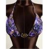 image:imageWomens 2 Piece Leopard Floral Bikini Sets Ring Triangle Halter Bathing Suit Tie Back SwimsuitMix Purple