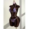 image:imageWomens 2 Piece Leopard Floral Bikini Sets Ring Triangle Halter Bathing Suit Tie Back SwimsuitMix Purple