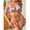 image:imageWomens 2 Piece Leopard Floral Bikini Sets Ring Triangle Halter Bathing Suit Tie Back SwimsuitMulticolor Green