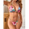 image:imageWomens 2 Piece Leopard Floral Bikini Sets Ring Triangle Halter Bathing Suit Tie Back SwimsuitMulticolor Green