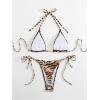 image:imageWomens 2 Pieces Zebra Striped Bikini Set Halter Triangle Swimsuit Y2K Tie Side Bathing SuitCoffee Brown