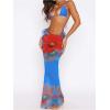 image:imageWomens 3 Piece Floral Cheeky Bikini Sets Halter String Swimsuit with Mesh Beach Cover Up SkirtBlue