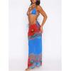 image:imageWomens 3 Piece Floral Cheeky Bikini Sets Halter String Swimsuit with Mesh Beach Cover Up SkirtBlue