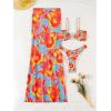 image:imageWomens 3 Piece Floral Cheeky Bikini Sets Halter String Swimsuit with Mesh Beach Cover Up SkirtBlue Orange