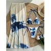 image:imageWomens 3 Piece Floral Cheeky Bikini Sets Halter String Swimsuit with Mesh Beach Cover Up SkirtDusty Blue