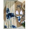 image:imageWomens 3 Piece Floral Cheeky Bikini Sets Halter String Swimsuit with Mesh Beach Cover Up SkirtDusty Blue