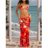 image:imageWomens 3 Piece Floral Cheeky Bikini Sets Halter String Swimsuit with Mesh Beach Cover Up SkirtMix Red