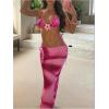 image:imageWomens 3 Piece Floral Cheeky Bikini Sets Halter String Swimsuit with Mesh Beach Cover Up SkirtPink Flower