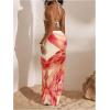 image:imageWomens 3 Piece Floral Cheeky Bikini Sets Halter String Swimsuit with Mesh Beach Cover Up SkirtPink Multicolor