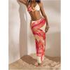 image:imageWomens 3 Piece Floral Cheeky Bikini Sets Halter String Swimsuit with Mesh Beach Cover Up SkirtPink Multicolor