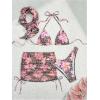 image:imageWomens 4 Piece Swimsuits Floral Cheetah Bikini Sets Bathing Suit with Mesh Cover Up Skirt amp BandanaMulticolor