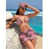 image:imageWomens 4 Piece Swimsuits Floral Cheetah Bikini Sets Bathing Suit with Mesh Cover Up Skirt amp BandanaMulticolor