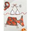 image:imageWomens 4 Piece Swimsuits Floral Cheetah Bikini Sets Bathing Suit with Mesh Cover Up Skirt amp BandanaMulticolor Orange