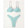 image:imageWomens Gingham High Cut Bikini Set 2 Piece Bowknot Spaghetti Strap Plaid Swimsuits Summer BeachwearBlue