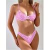 image:imageWomens Gingham High Cut Bikini Set 2 Piece Bowknot Spaghetti Strap Plaid Swimsuits Summer BeachwearPink