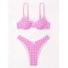 image:imageWomens Gingham High Cut Bikini Set 2 Piece Bowknot Spaghetti Strap Plaid Swimsuits Summer BeachwearPink