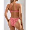 image:imageWomens Gingham High Cut Bikini Set 2 Piece Bowknot Spaghetti Strap Plaid Swimsuits Summer BeachwearRed