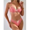 image:imageWomens Gingham High Cut Bikini Set 2 Piece Bowknot Spaghetti Strap Plaid Swimsuits Summer BeachwearRed