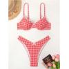 image:imageWomens Gingham High Cut Bikini Set 2 Piece Bowknot Spaghetti Strap Plaid Swimsuits Summer BeachwearRed