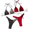 image:image2 Pack Leopard Print Bikini Sets Halter Triangle Top Brazilian Bottom Animal Print Swimwear BundleLeopard and Red