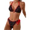 image:imageWomens 2 Piece Bikini Sets Cherry Print Spaghetti Strap Halter Bras and String Thongs Swimsuit SetsRed