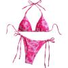 image:imageWomens 2 Piece Bikini Sets Floral Halter Bras and Tie Side Thongs Summer Beach OutfitsHot Pink