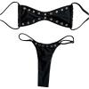 image:imageWomens 2 Piece Bikini Sets Grommet Eyelet Bra Thong Bathing Suit Summer Swimsuit SetBlack