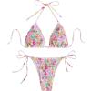 image:imageWomens 2 Piece Floral Bikini Sets Smocked Halter Triangle Bikini Drawstring Tie Side Sexy Cute Swimsuits