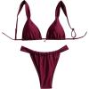image:imageWomens 2 Piece Floral Tropical Print Bikini Set Boho Triangle Bathing Suit Tie Backless Swimsuit SetsBurgundy