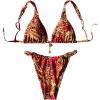 image:imageWomens 2 Piece Floral Tropical Print Bikini Set Boho Triangle Bathing Suit Tie Backless Swimsuit SetsLeopard Red