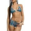 image:imageWomens 2 Piece Gingham Checkered Bikini Set with Shorts Plaid Halter Boyshorts SwimsuitsBlue